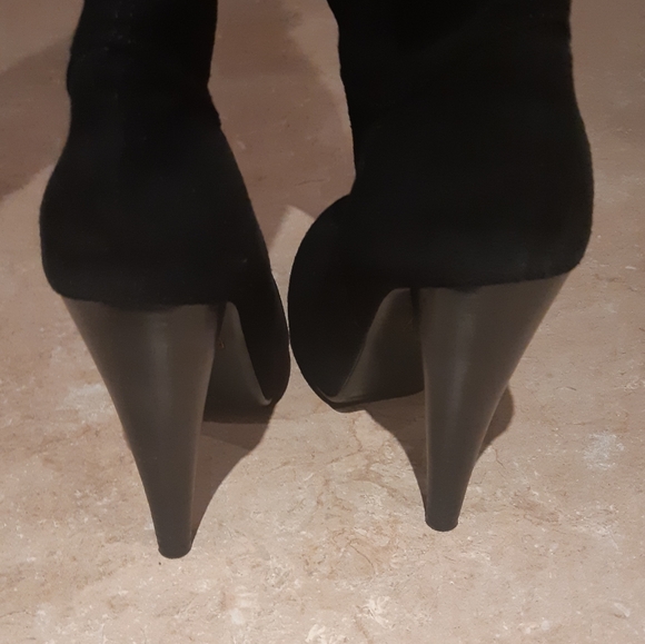 Gorgeous Black Leather Suede Thigh High Boots Sz 7 - Picture 8 of 14